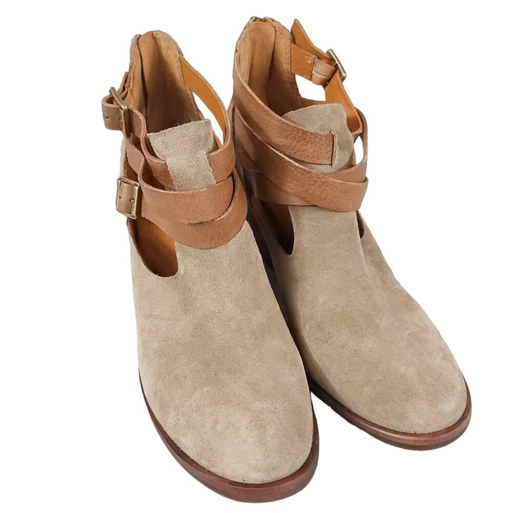 Kork-ease Stina Boots Leather Strappy Heeled Booties Taupe Beige Cutout Fall - Picture 2 of 13